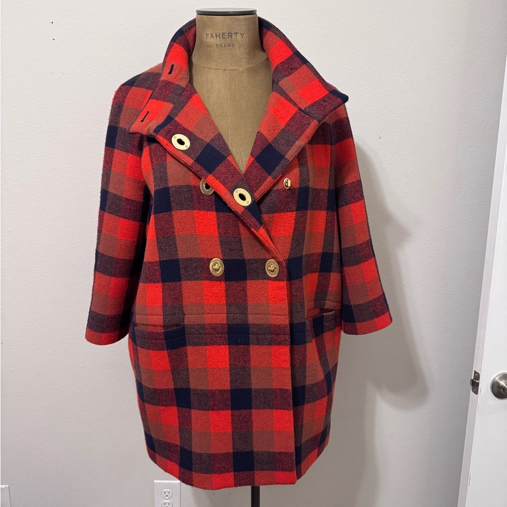 Coach Women's Vibrant Plaid Wool Pea Coat